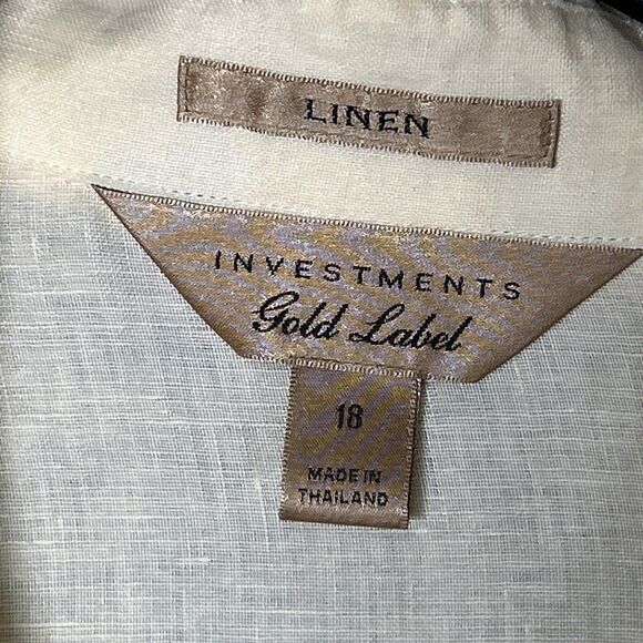 Gold Label Investments Women’s 18 Yellow Linen Button Down Roll Tab Collar Shirt - Picture 3 of 8